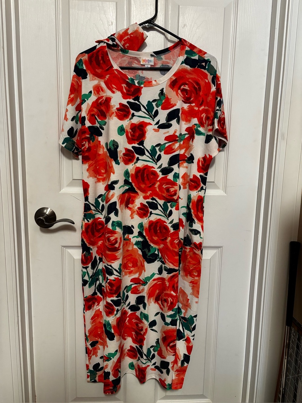 Lularoe Like New XL Marly Midi Dress Very Soft Navy Red White Floral